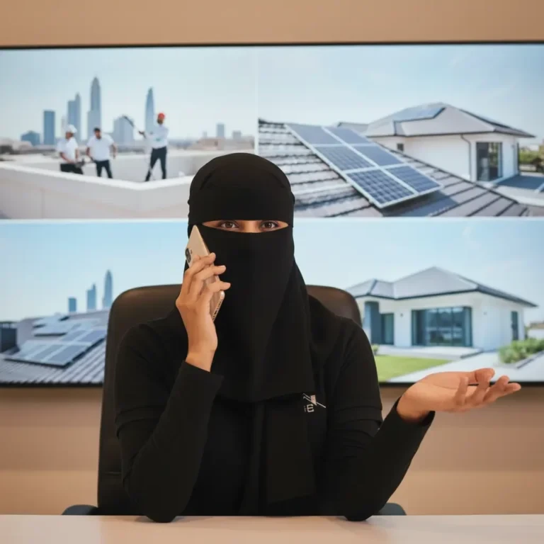 A professional female roofing and solar consultant in Business Bay Dubai